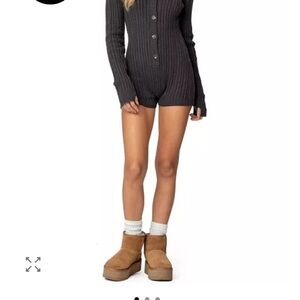 Edikted Gray Knit Button-Up Romper